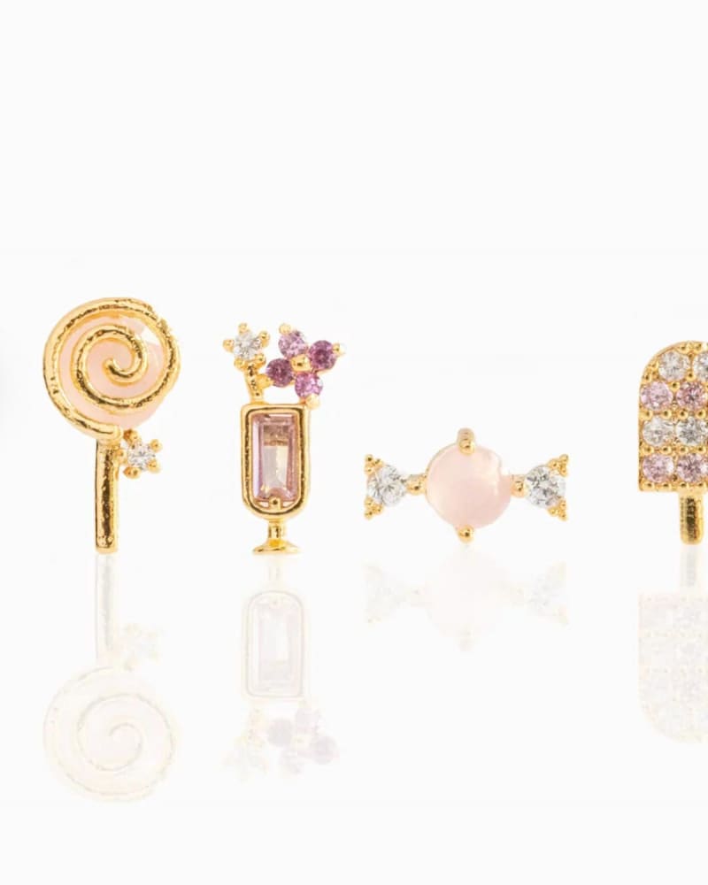 Front of a size O/S Sweet Tooth Stud Earrings Set in Gold in Gold by Girls Crew. | dia_product_style_image_id:331381